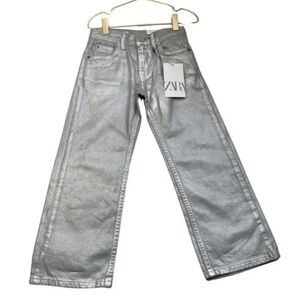 ZARA NWT Silver Metallic Jeans Sold Out Style size 32/Small/33”inseam Tall